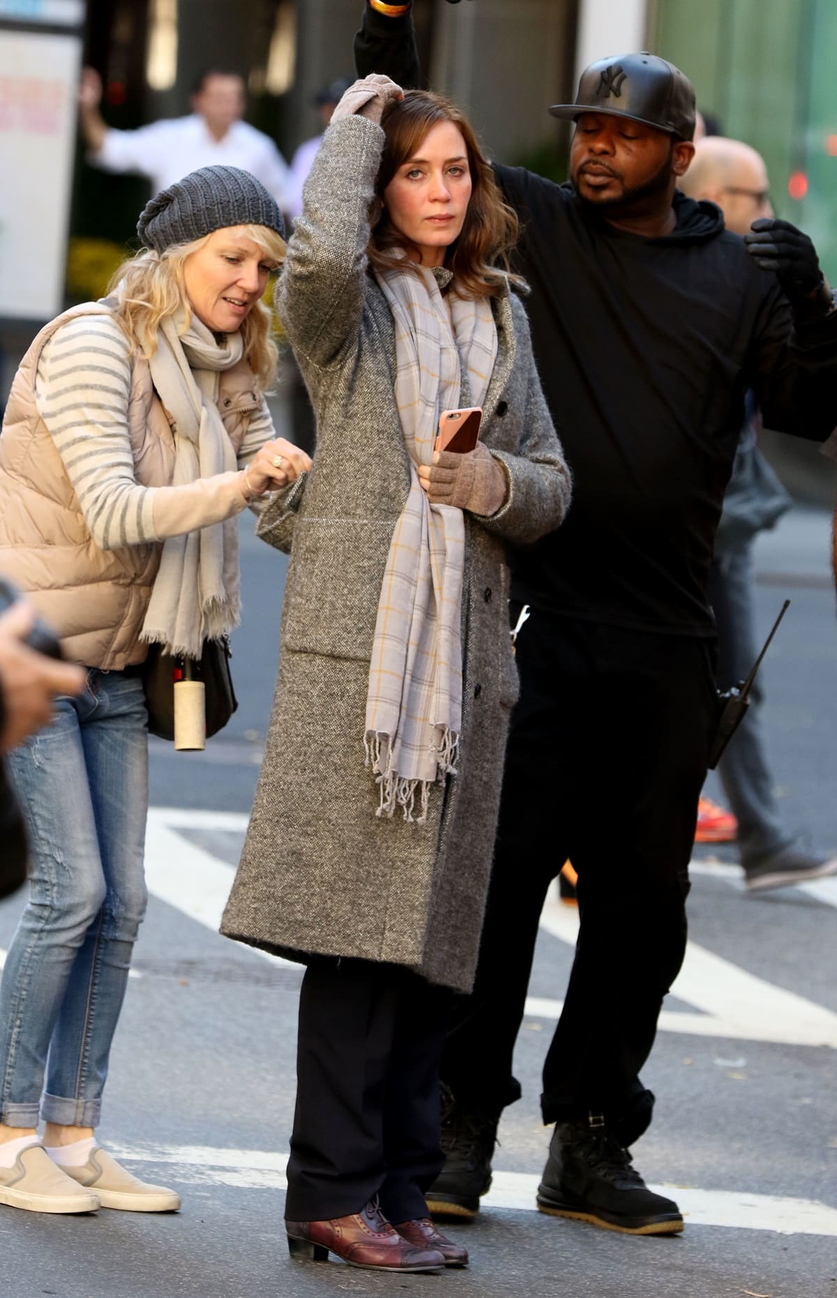 Emily Blunt in character as Rachel Watson on the set of The Girl on the Train in New York City, November 4, 2015