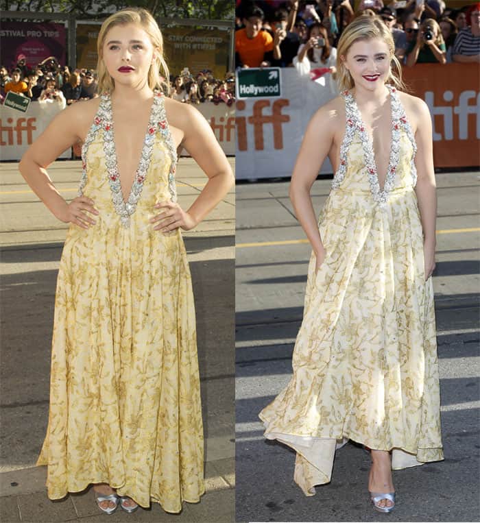 Chloë Grace Moretz skillfully accessorized her look with silver platform heels that added a touch of sophistication