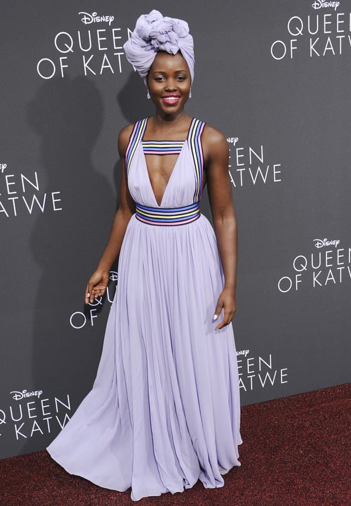 Lupita Nyong'o looked stunning in a creation from the Elie Saab Resort 2017 collection at the Film premiere of "Queen of Katwe"