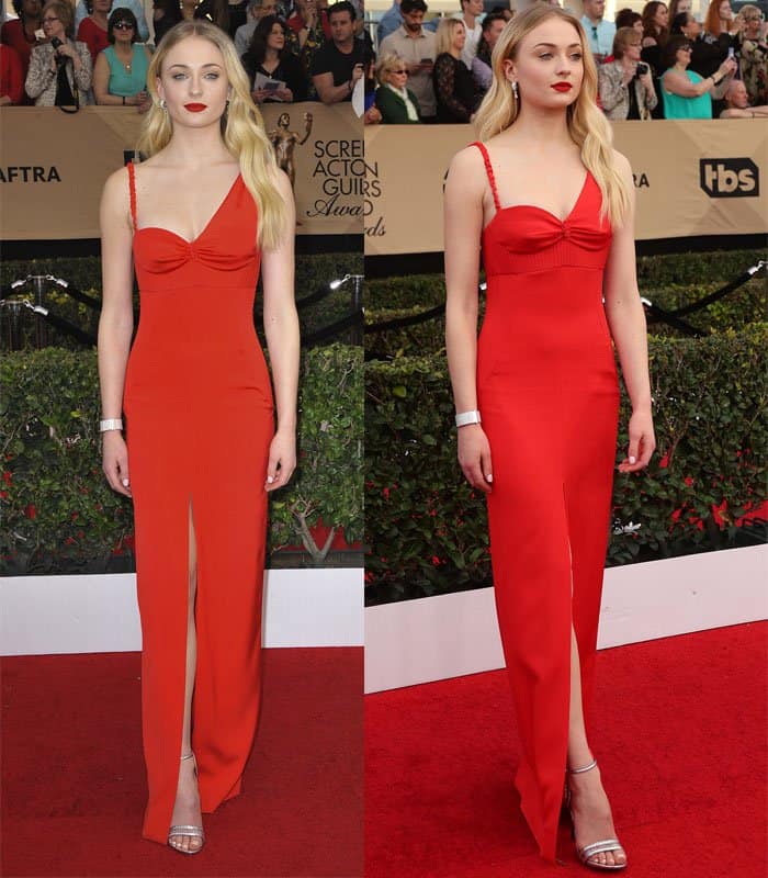 Sophie Turner in a sexy red dress