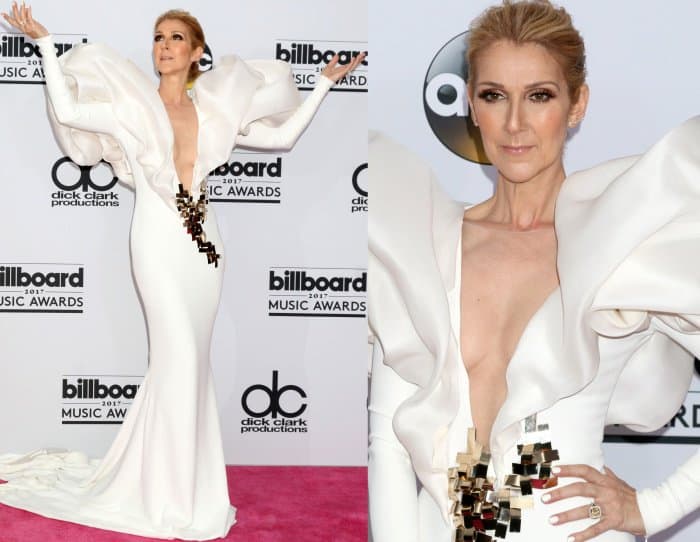 Celine Dion wearing a Stephane Rolland spring 2017 couture gown at the 2017 Billboard Music Awards