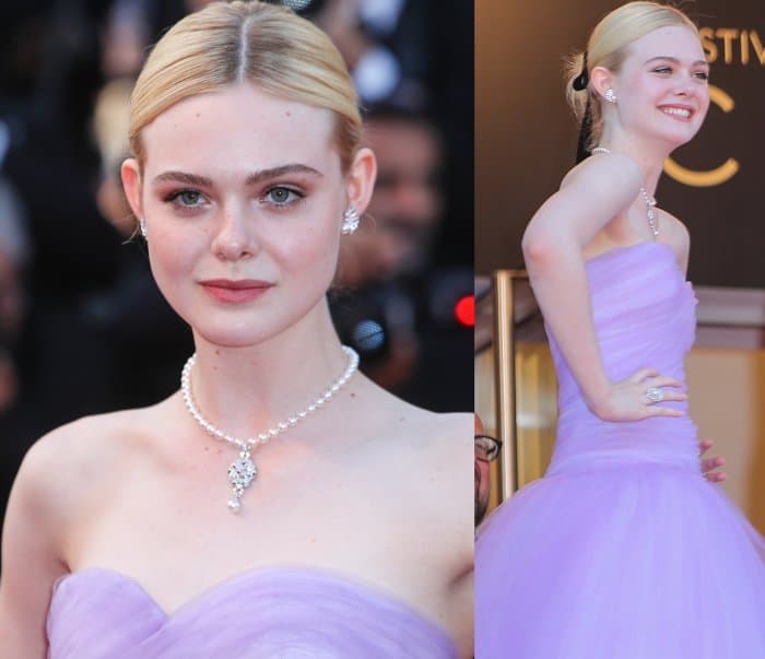 Elle Fanning wearing a Rodarte gown and Christian Louboutin shoes at the premiere of "The Beguiled" during the 70th annual Cannes Film Festival