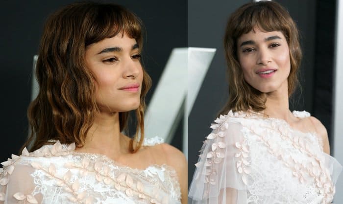 Sofia Boutella wearing a white Rodarte gown at the New York premiere of "The Mummy"