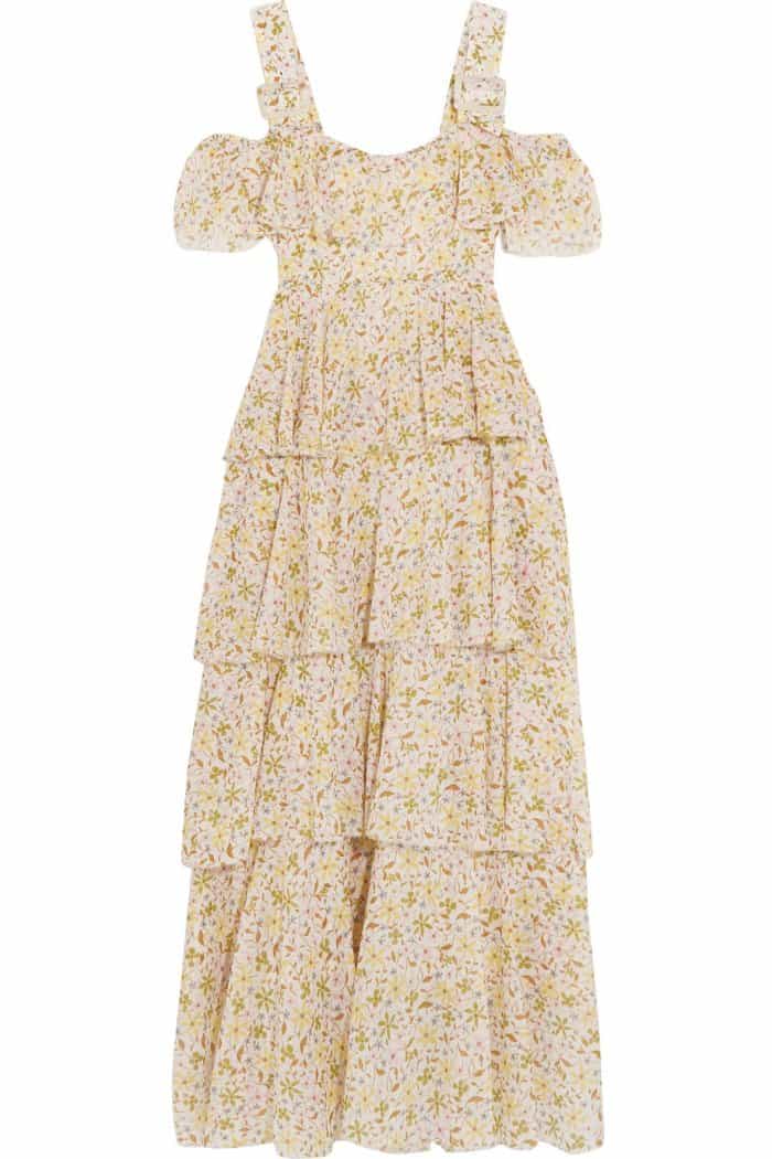 AlexaChung cold-shoulder tiered floral-print cotton-voile dress