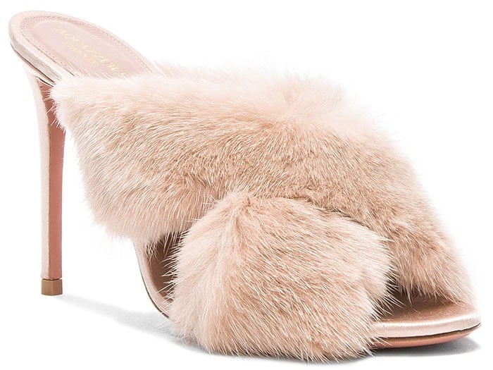 Aquazzura "Purr" mink-fur mule sandals in powder pink