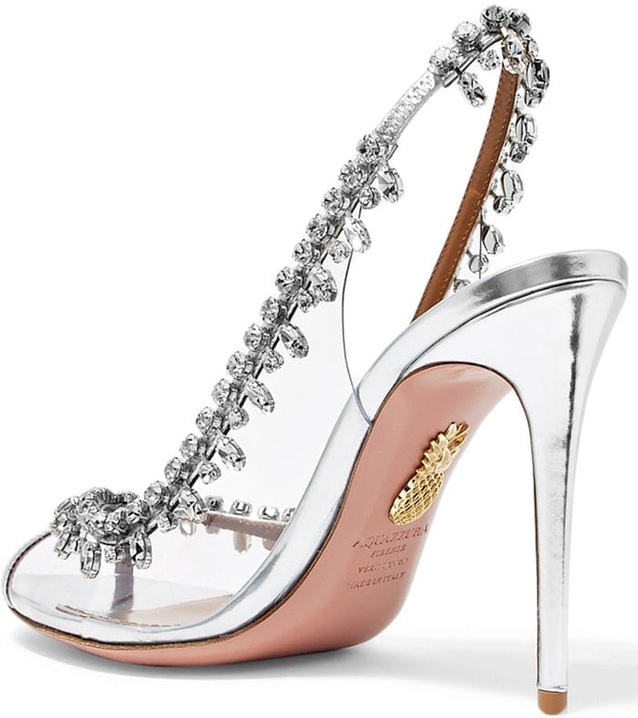 Aquazzura 'Temptation' embellished metallic leather and PVC slingback heels