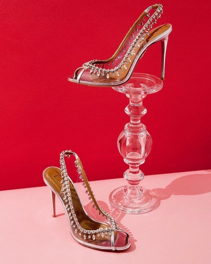 Aquazzura 'Temptation' embellished metallic leather and PVC slingback heels