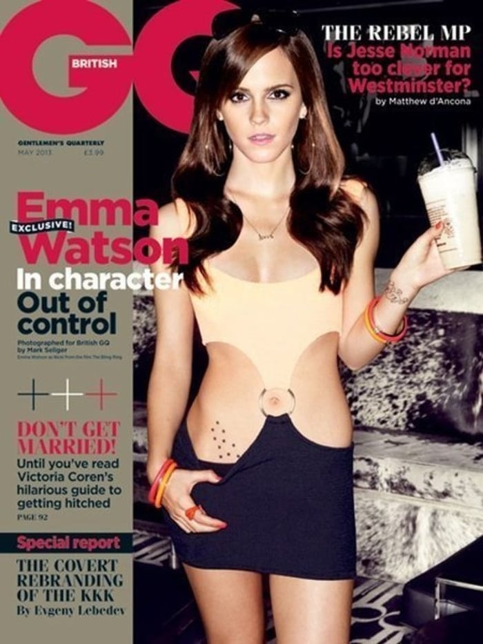 Emma Watson's tattooed stomach on the cover of British GQ‘s May 2013 issue