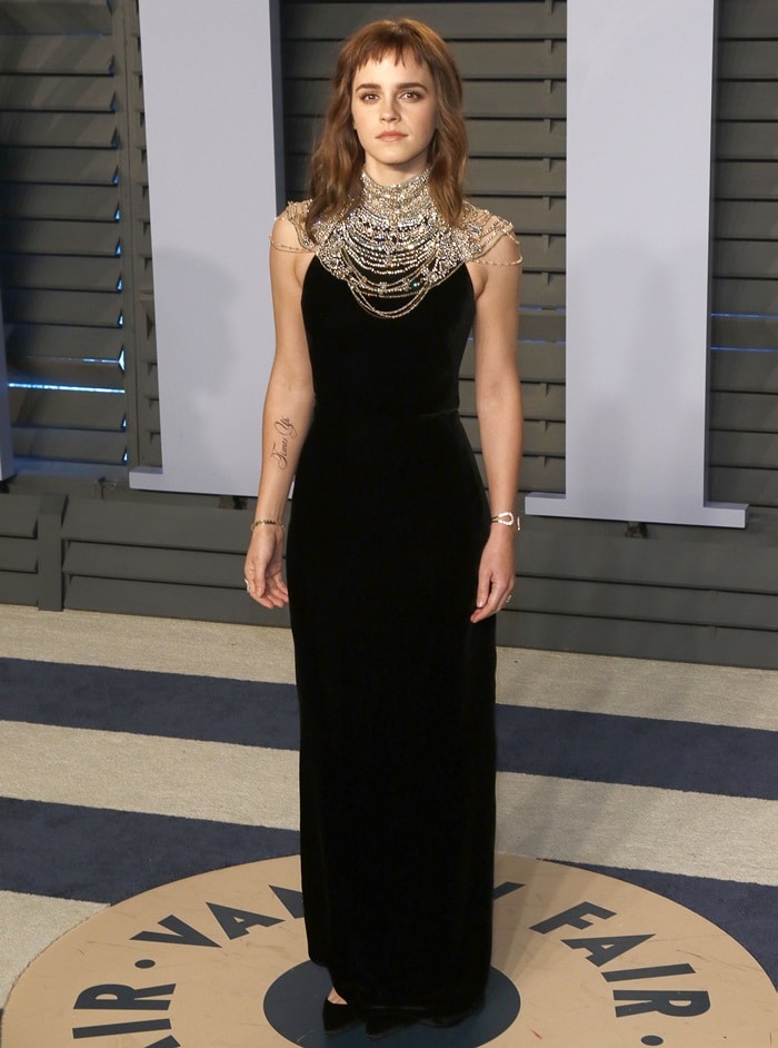 Emma Watson in a Ralph Lauren Fall 2013 velvet gown at the 2018 Vanity Fair Oscar Party