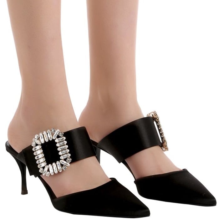 Sin pumps in silk satin with maxi upper strap and crystal-embellished buckle and Sin heel