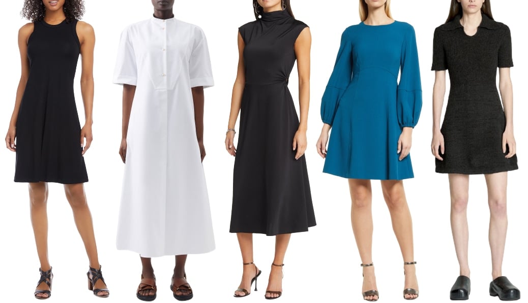 A-line dresses have a flared waist, creating an A-line shape that's flattering for pear-shaped bodies