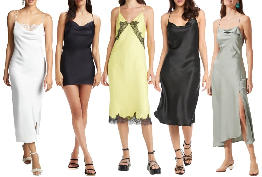 Slip dresses are lingerie-style dresses usually made of satin with delicate straps