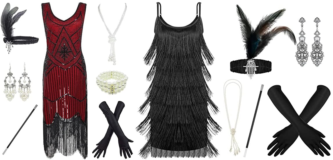 You can wear flapper dresses with a feather headband and gloves for a 1920s party look