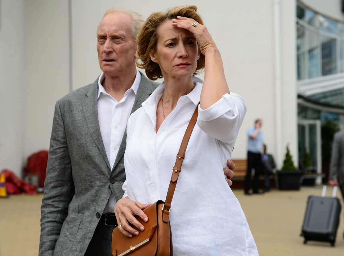 Charles Dance as Steven Traynorand Janet McTeer as Camilla Traynor in the 2016 romantic drama film Me Before You